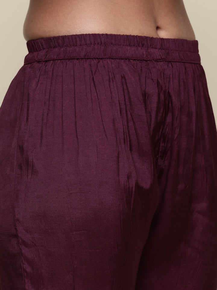 Wine Digital Printed Crepe Modal Three piece suit set