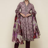 Wine Digital Printed Crepe Modal Three piece suit set