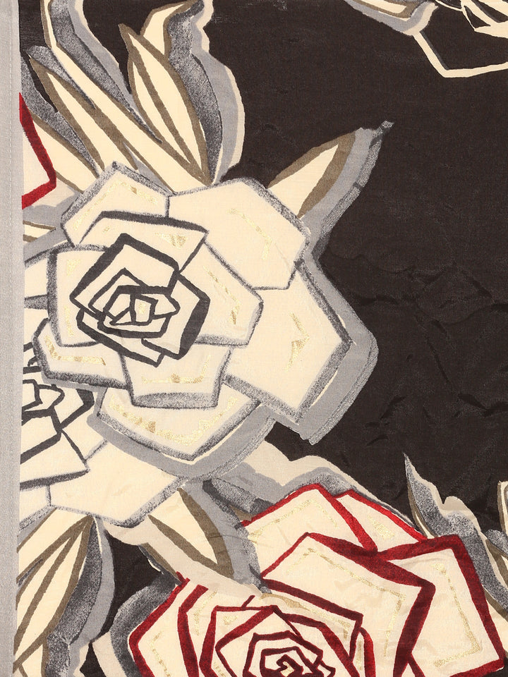 Black printed gold zari embroidery three piece suit set