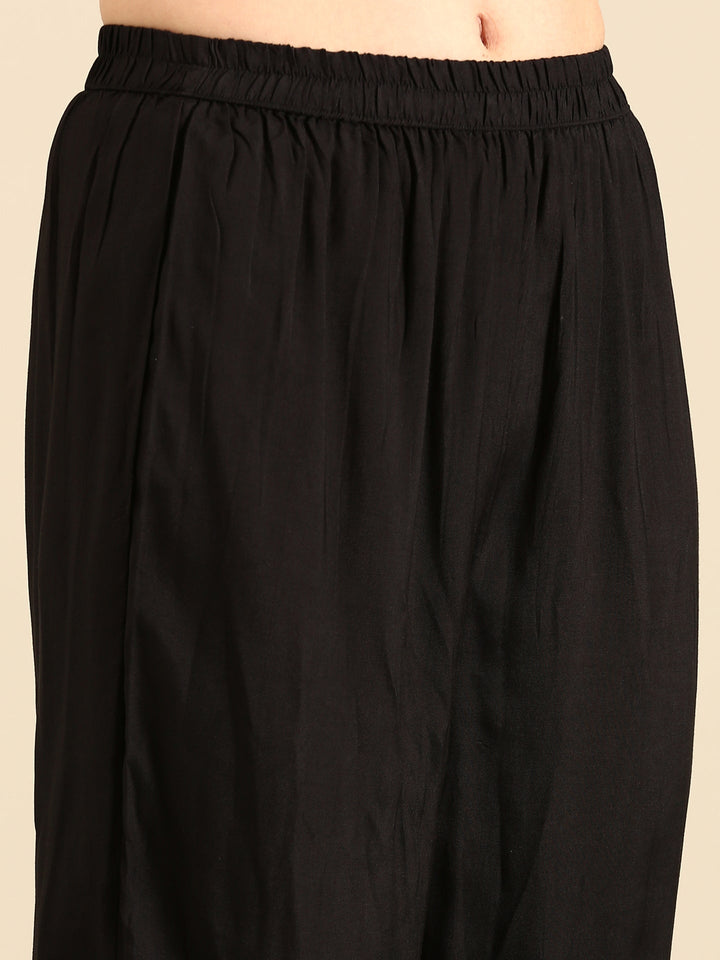 Black printed gold zari embroidery three piece suit set