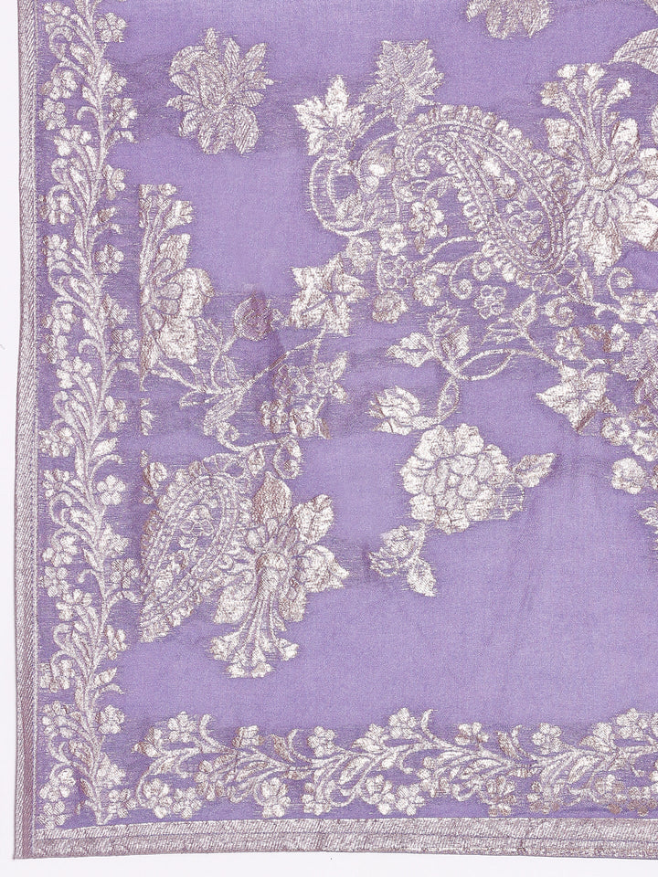 Lavender Viscose Embroidery Three Piece Suit Set