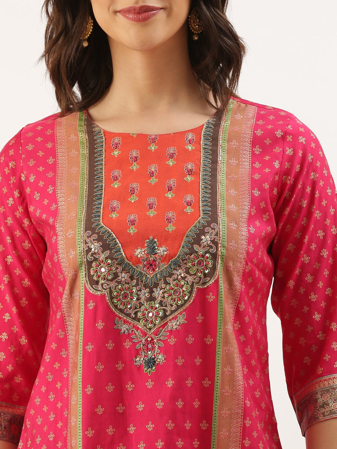 Neerus Pink silk printed suit set - detail view 1