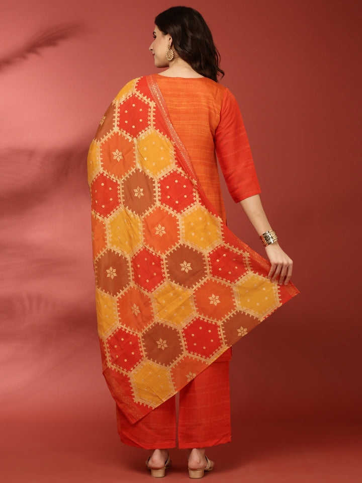 Neerus Orange muslin suit set - side view