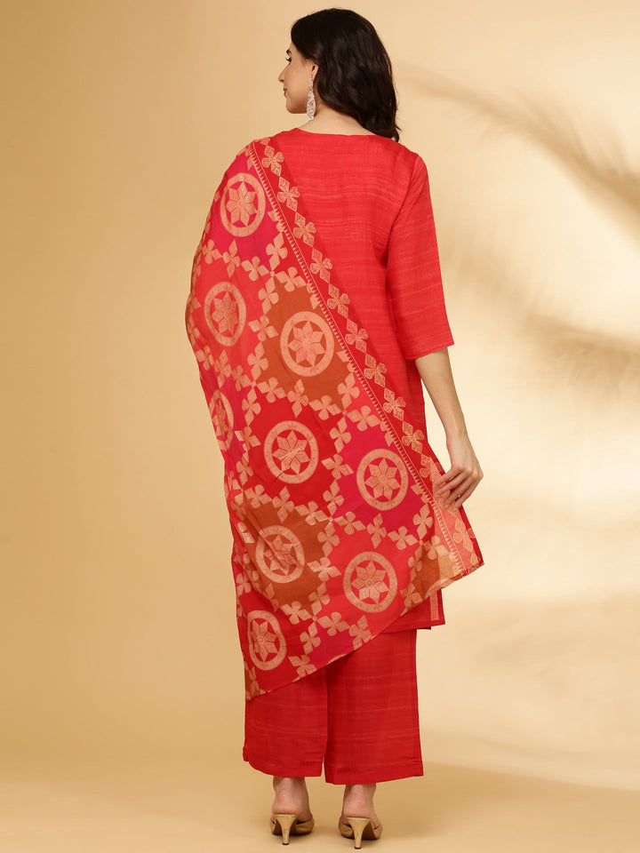 Red Muslin Three Piece Set