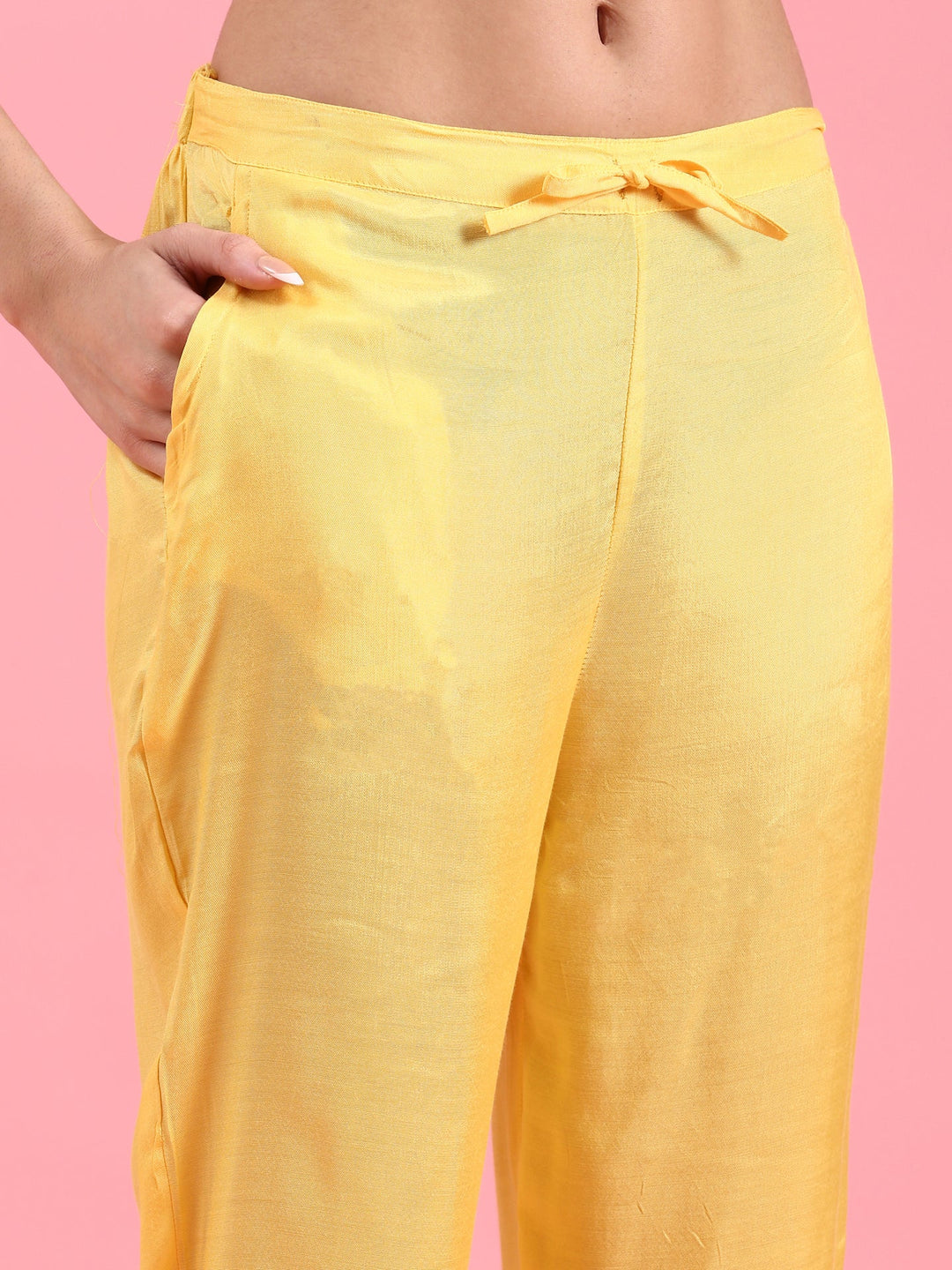 Neerus Yellow Chikankari Anarkali Suit Set - detail view 3
