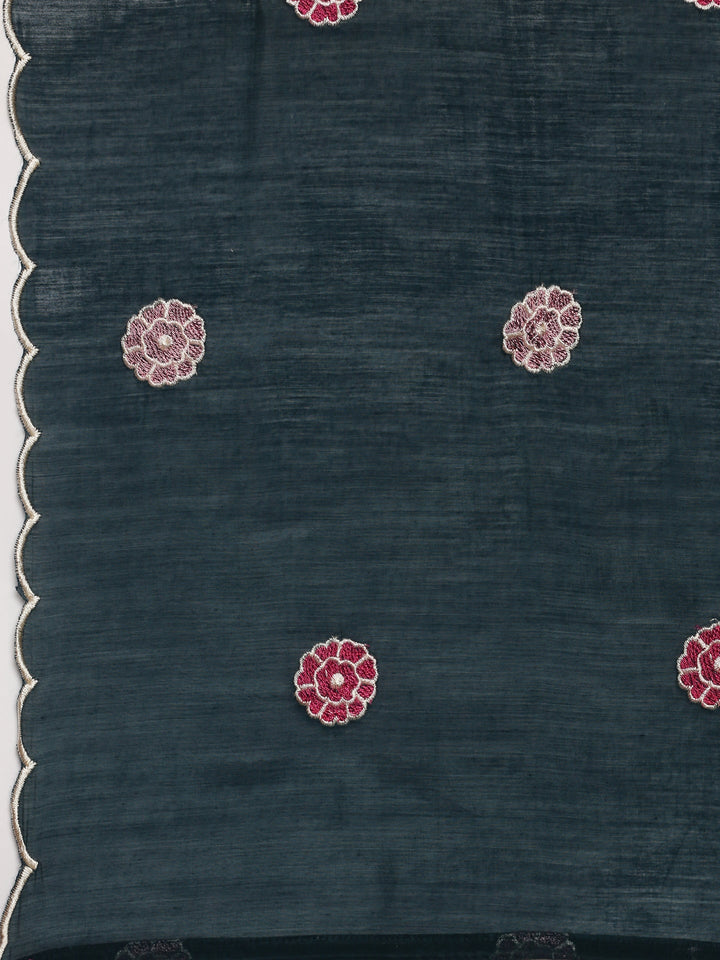 Peacock Russian Silk Embroidery Floral Three Piece Set