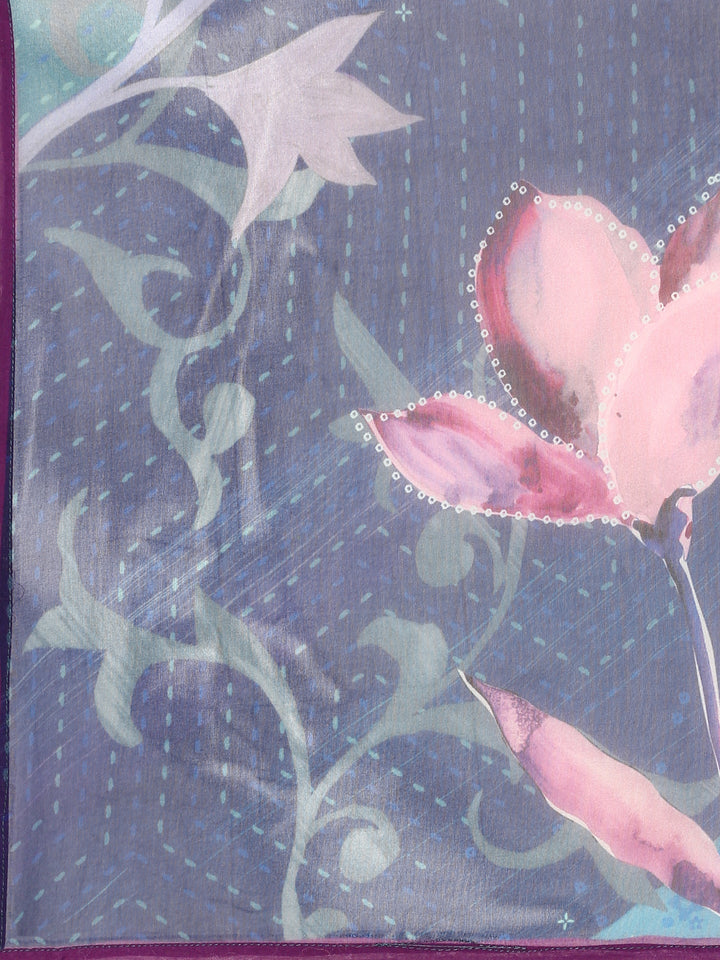 Neerus Blue georgette embroidered suit set - detail view 5
