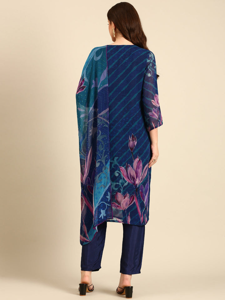 Neerus Blue georgette embroidered suit set - detail view 1