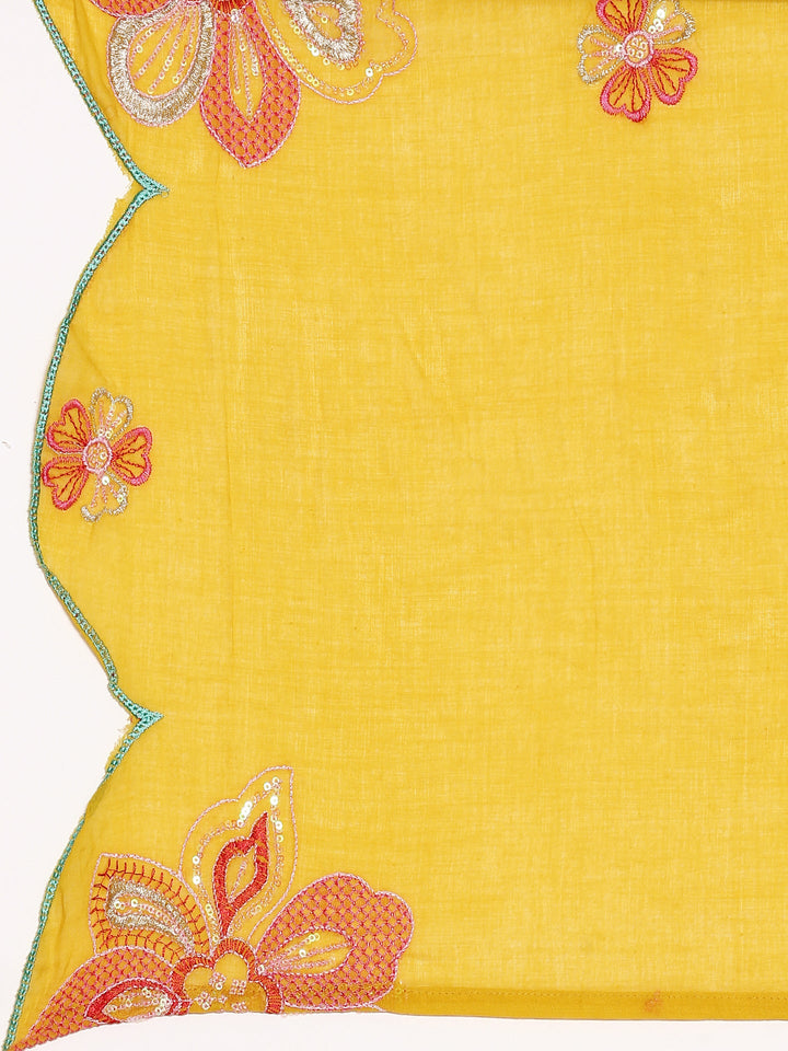 Mustard Cotton Embroidery Anarkali Three Piece Suit Set