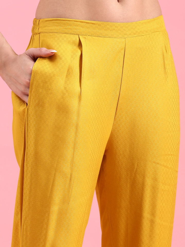 Neerus Yellow cotton embroidered Anarkali suit set - detail view 3