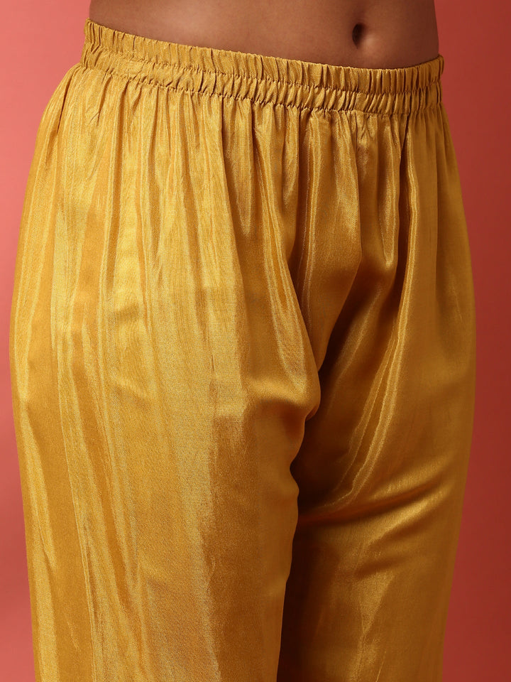 Neerus Yellow muslin thread embroidered suit set - detail view 3