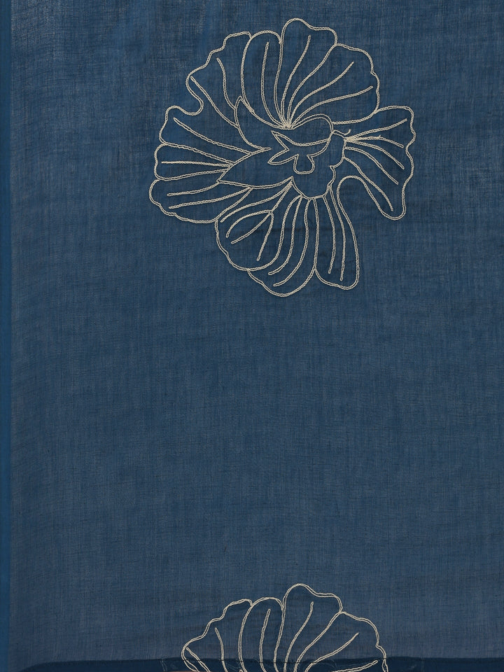 Blue Rayon Embroidery Three Piece Suit Set