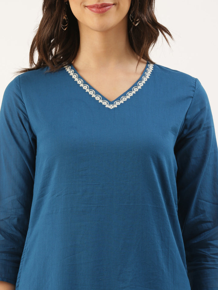 Neerus Blue Rayon Embroidered Suit Set - detail view 1