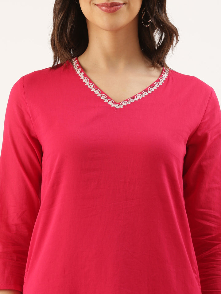 Neerus Pink rayon embroidered suit set - detail view 1
