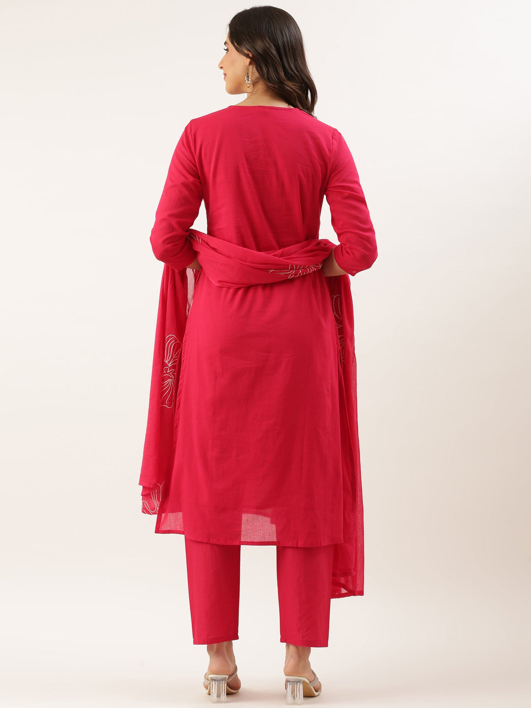 Neerus Pink rayon embroidered suit set - side view