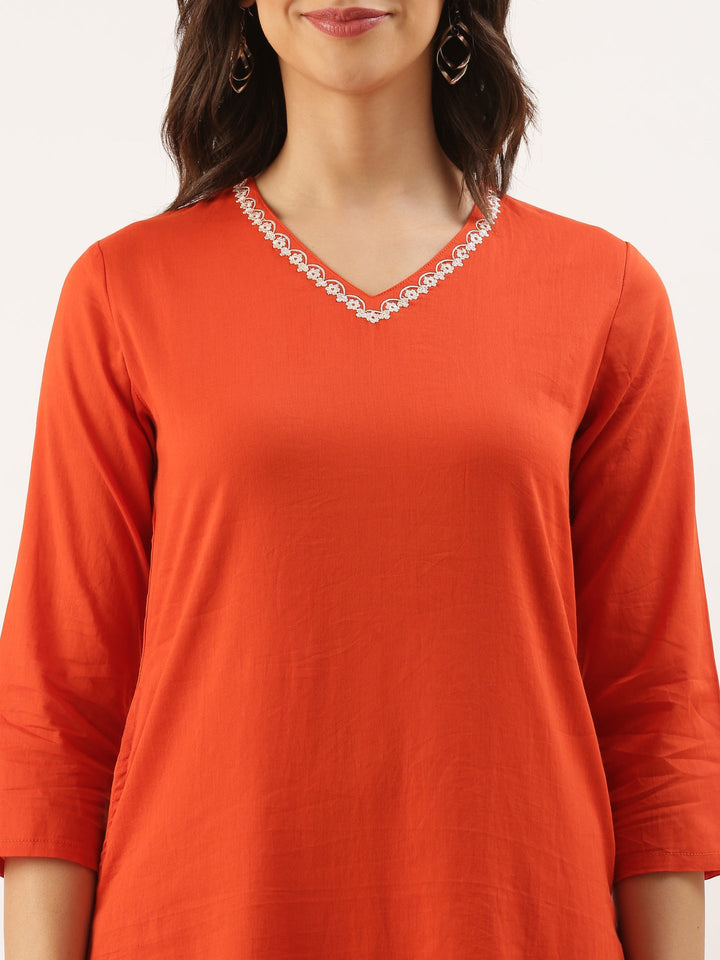 Rust Rayon Embroidery Three Piece Suit Set