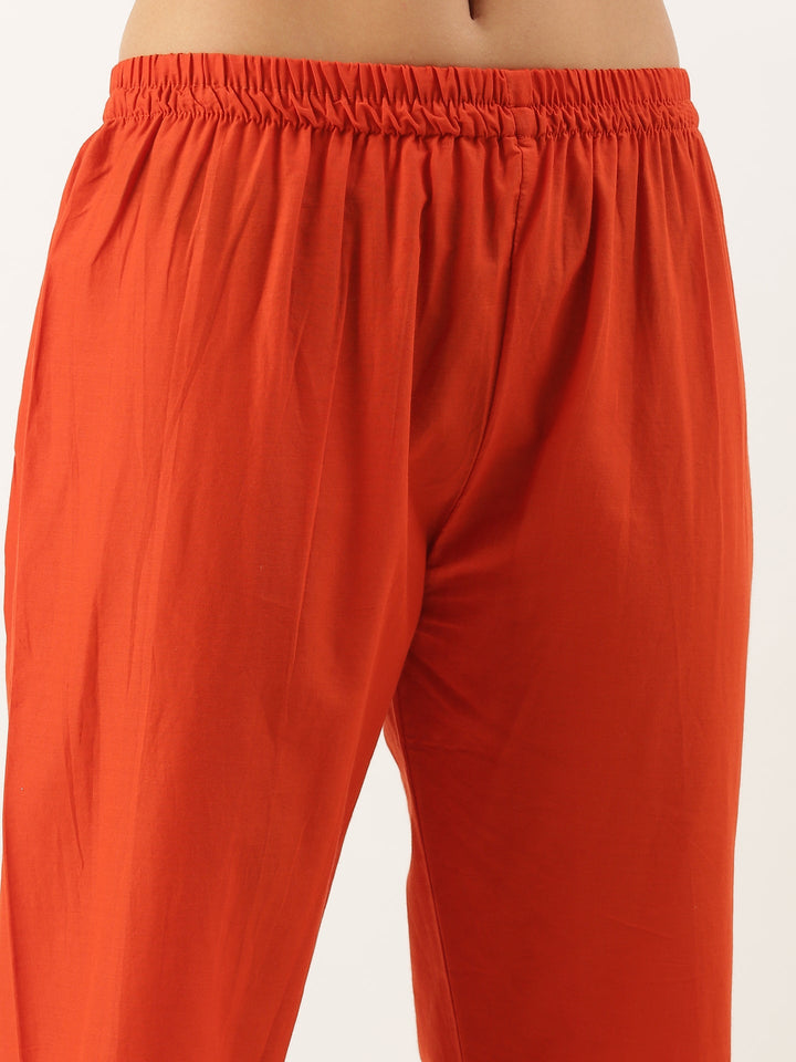 Rust Rayon Embroidery Three Piece Suit Set