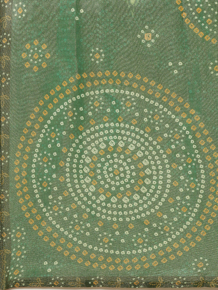 Green Tissue Printed Embroidery Three Piece Suit Set