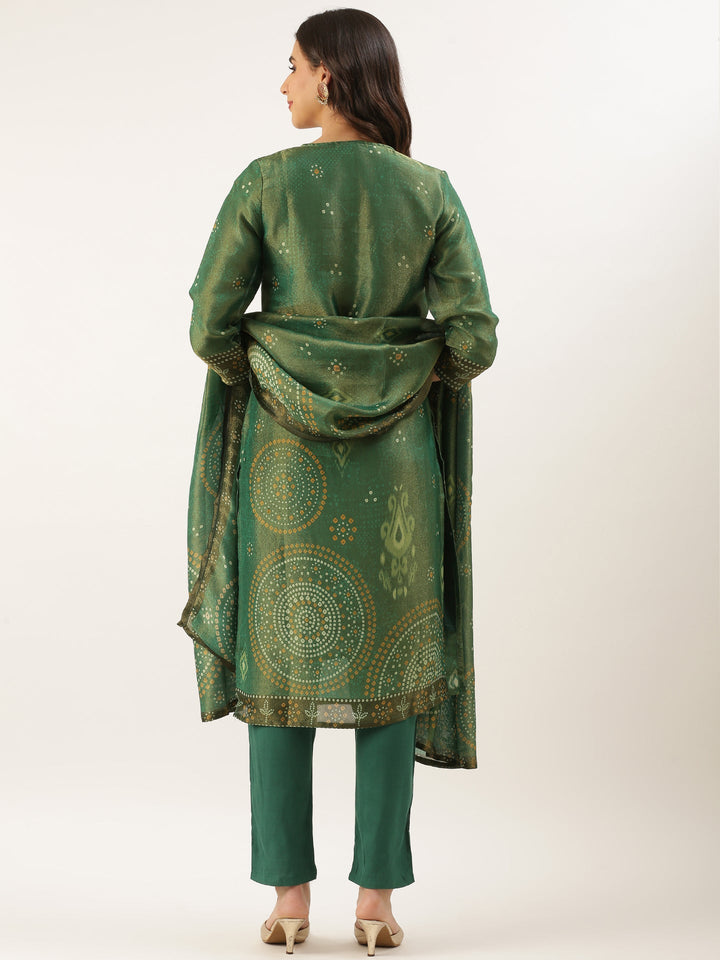 Neerus Green tissue embroidered suit set - side view