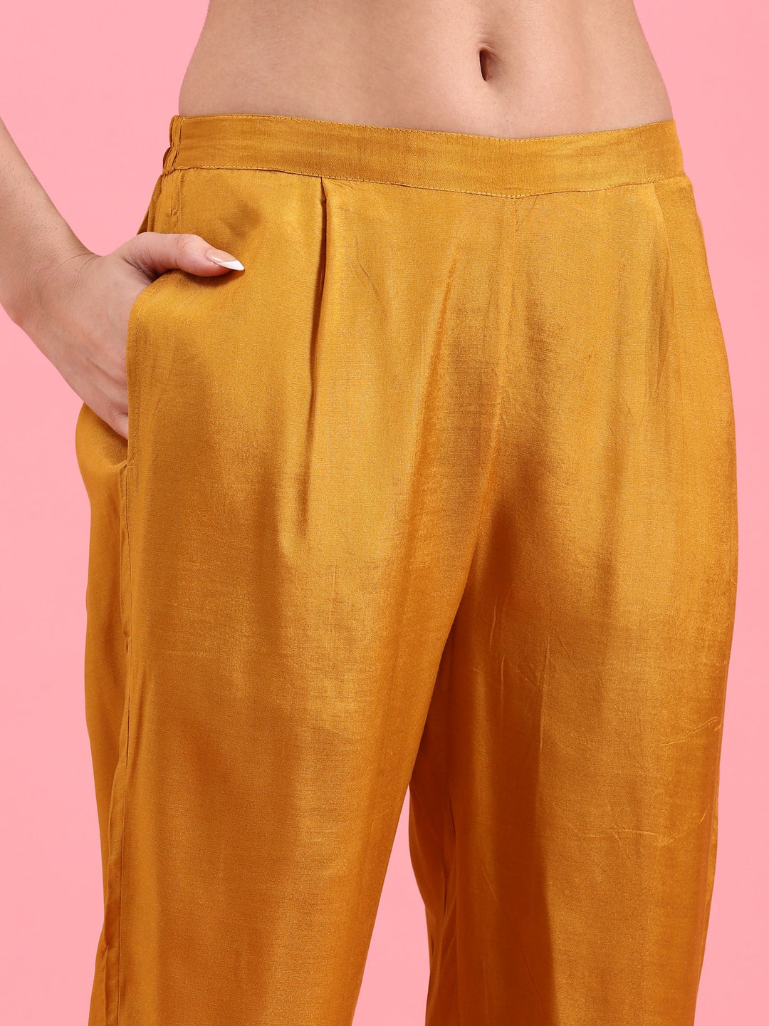 Neerus Yellow tissue embroidered suit set - detail view 3