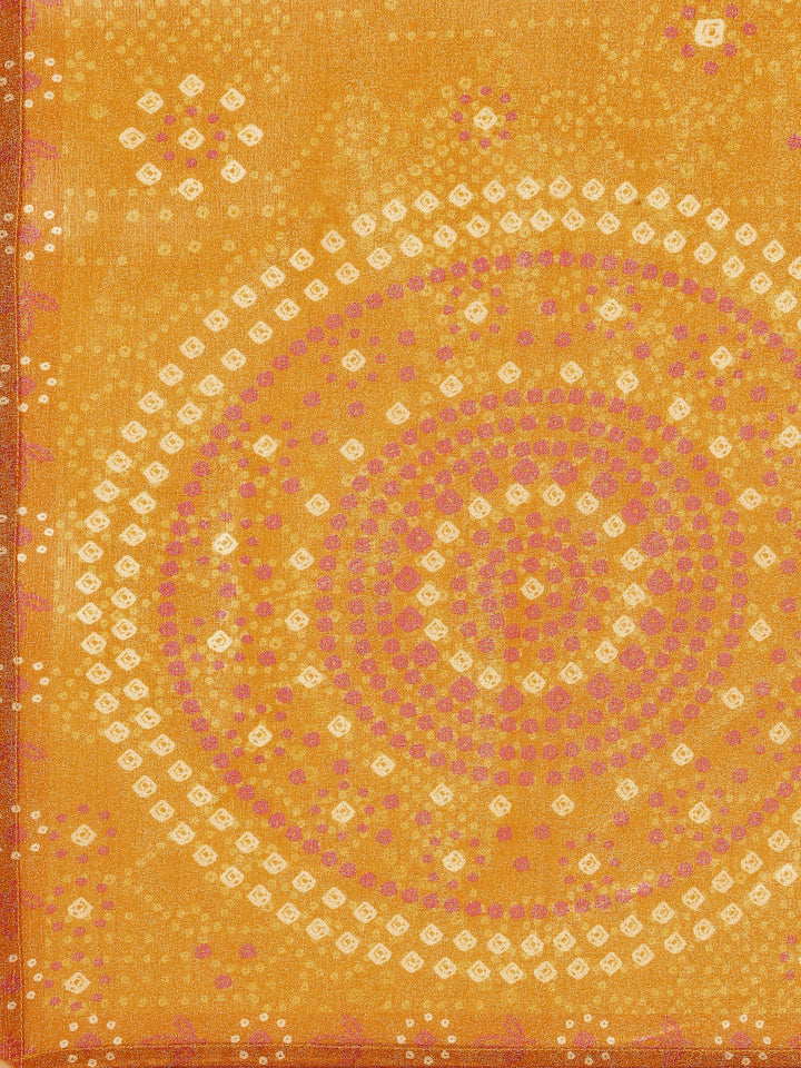 Mustard Tissue Printed Embroidery Three Piece Suit Set