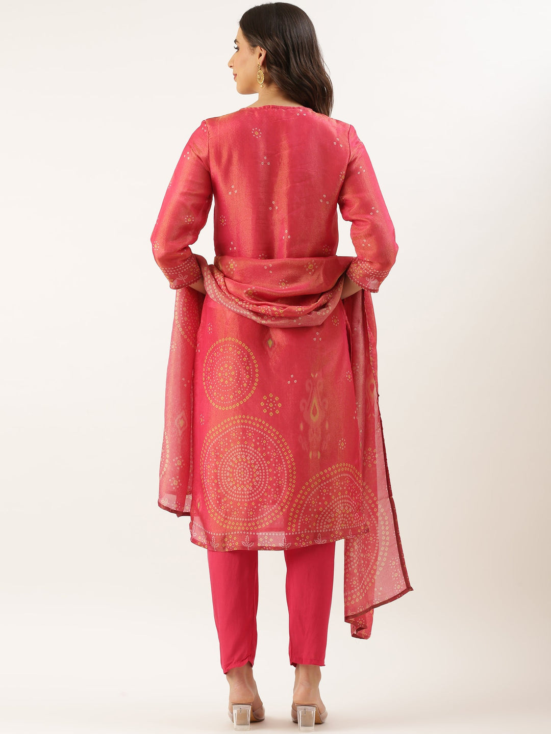 Neerus Pink tissue embroidered suit set - side view