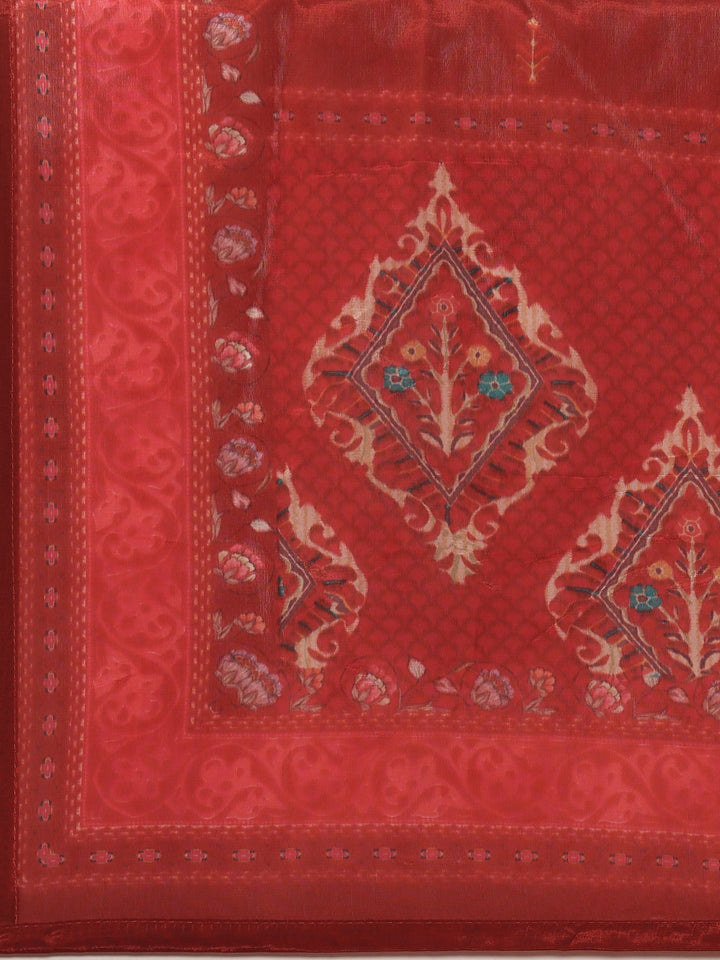 Maroon Crepe Printed Three Piece Suit Set