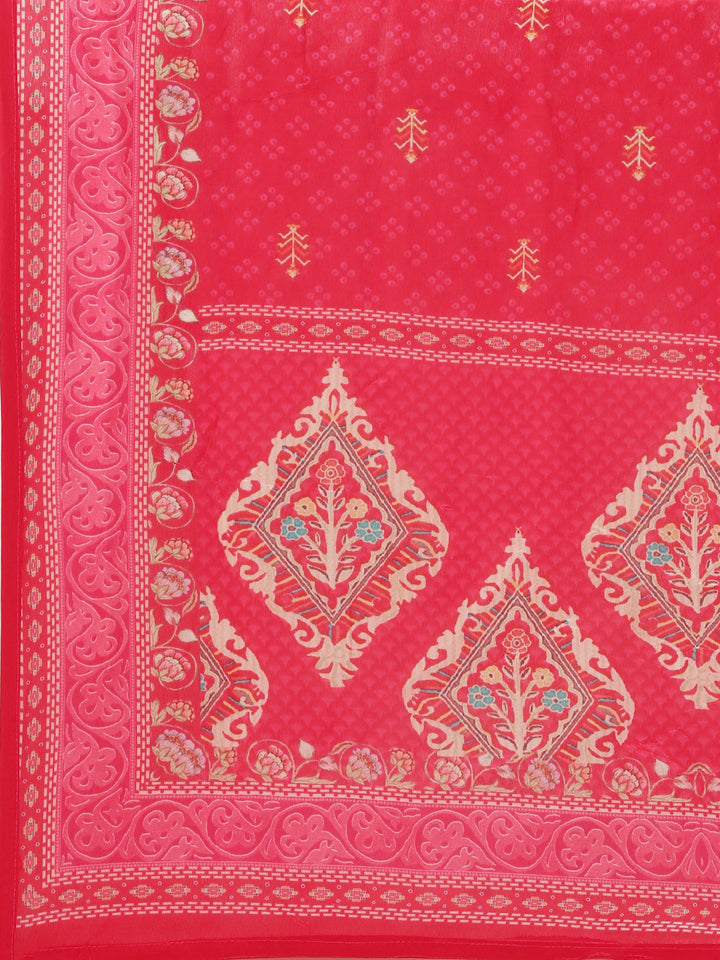 Rani Pink Crepe Printed Three Piece Suit Set