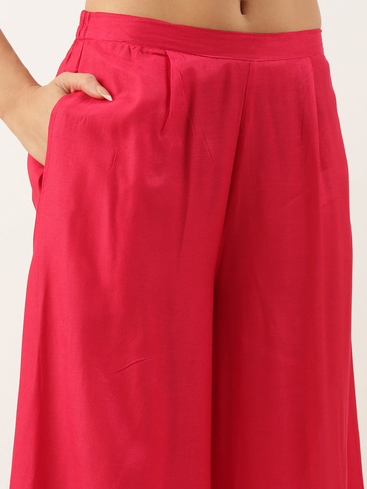 Rani Pink Crepe Printed Three Piece Suit Set