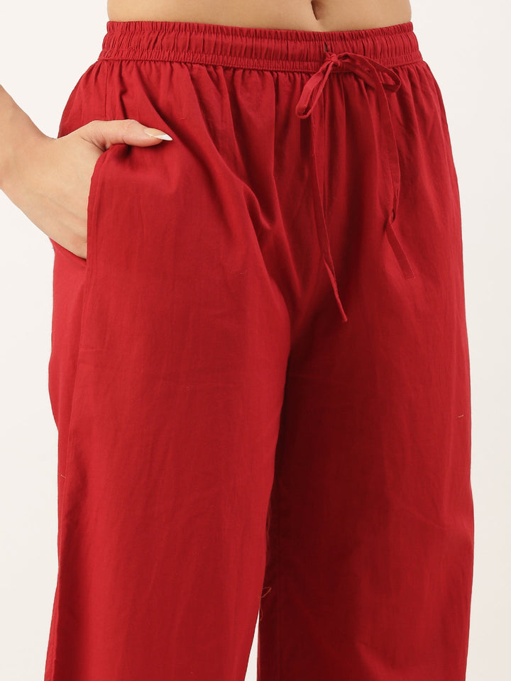 Neerus Maroon cotton embroidered suit set - detail view 3