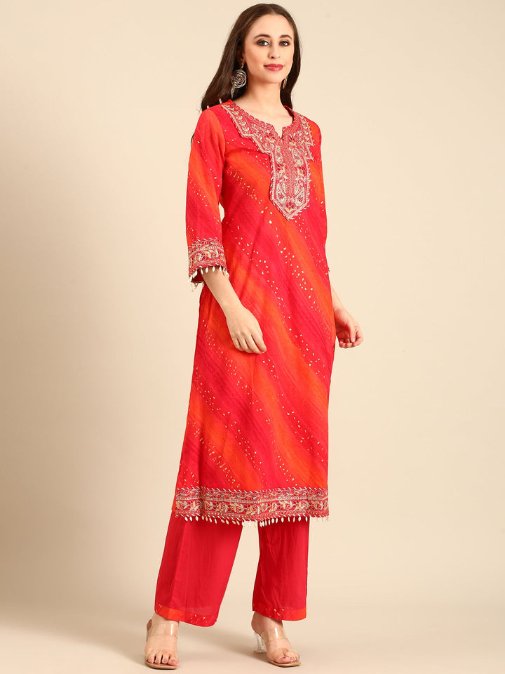 Neerus Pink muslin hand embroidered suit set - side view