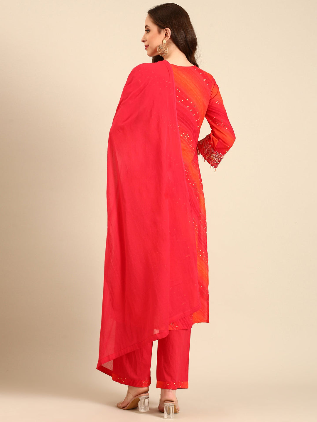 Neerus Pink muslin hand embroidered suit set - detail view 1