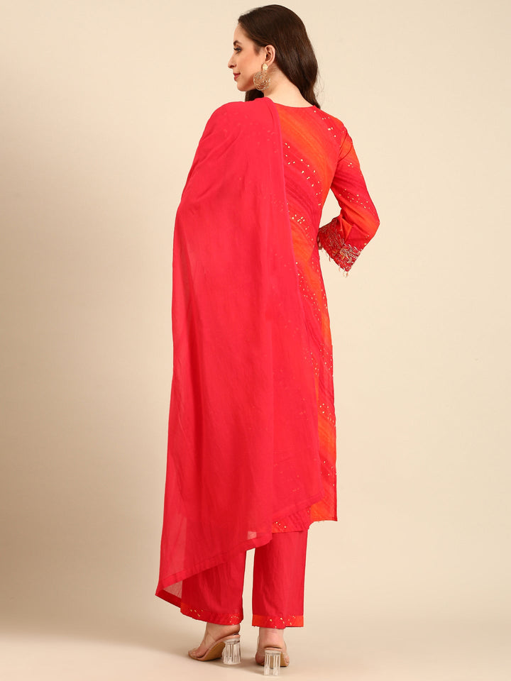 Neerus Pink muslin hand embroidered suit set - detail view 1