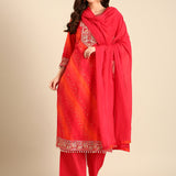 Pink muslin hand embroidery 3 piece suit set