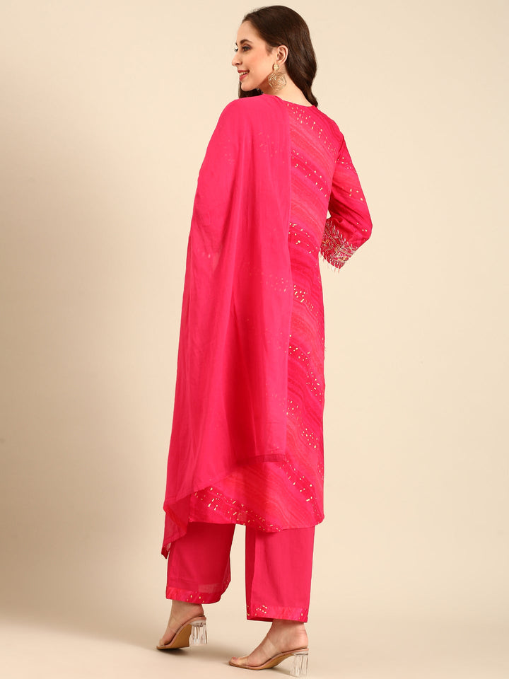 Neerus Pink muslin hand embroidered suit set - detail view 1