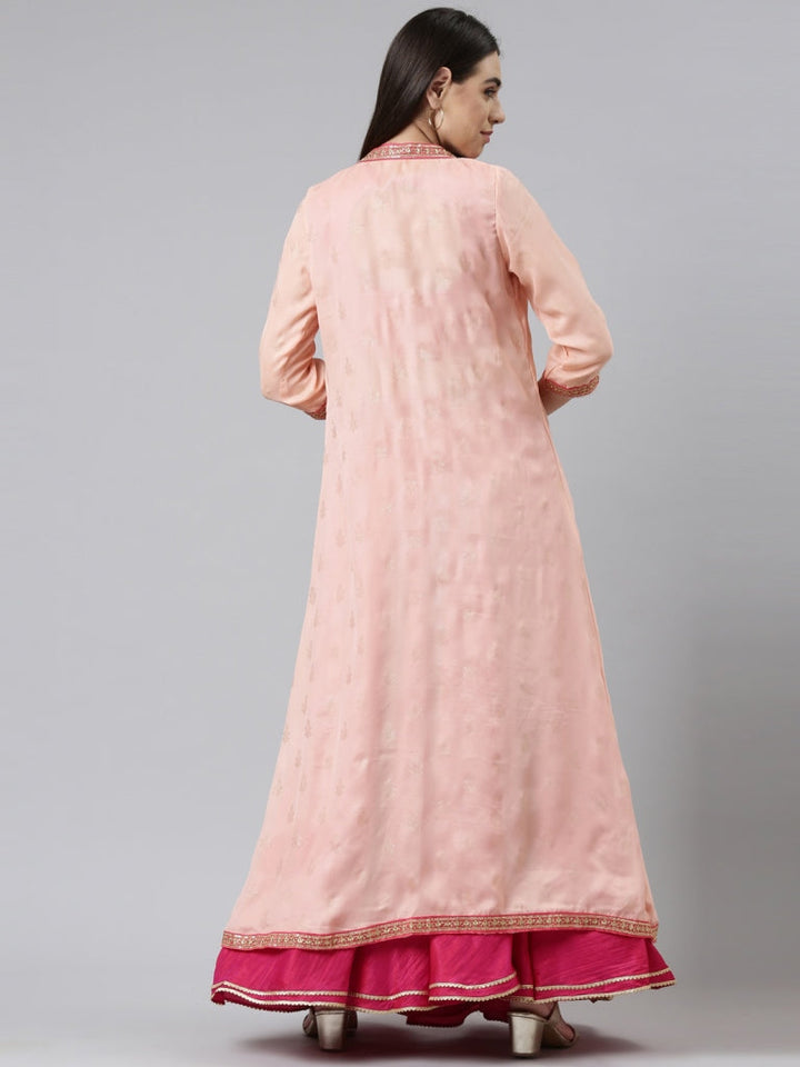 Neerus Pink silk embellished co-ord set top and skirt - detail view 1