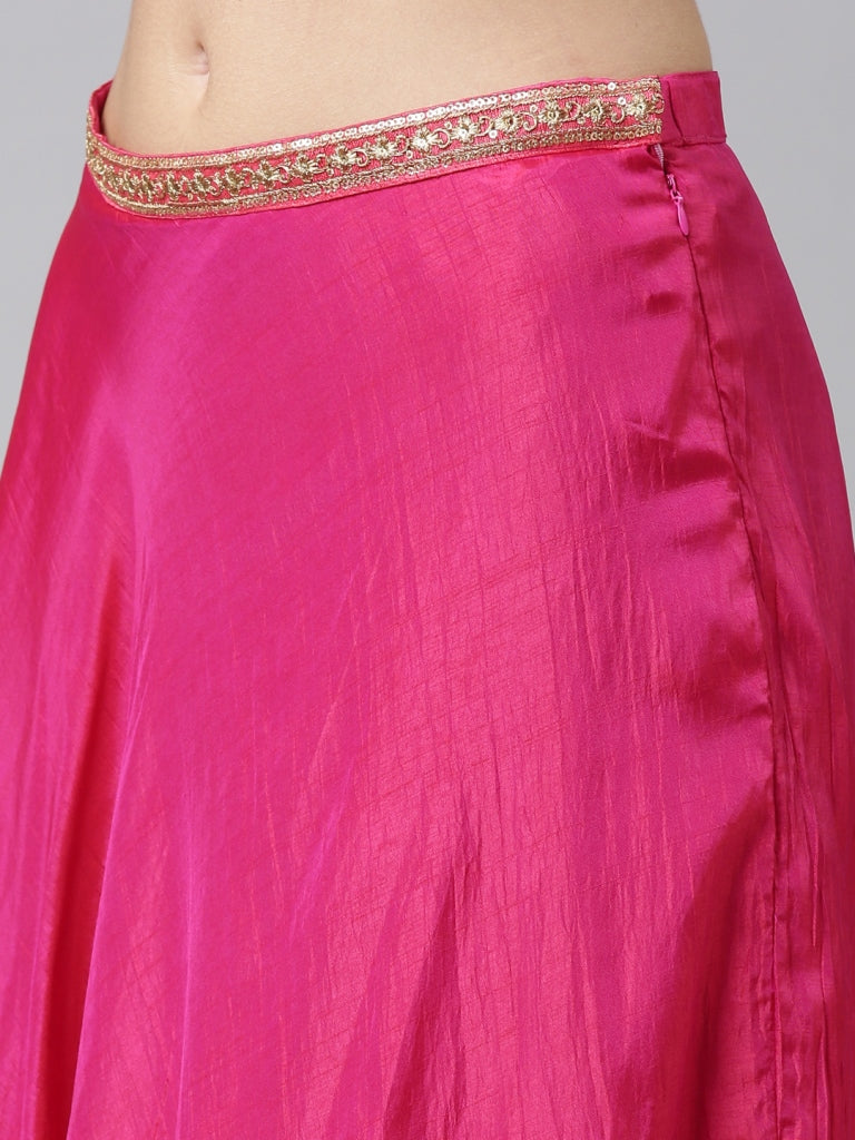 Neerus Pink silk embellished co-ord set top and skirt - detail view 3