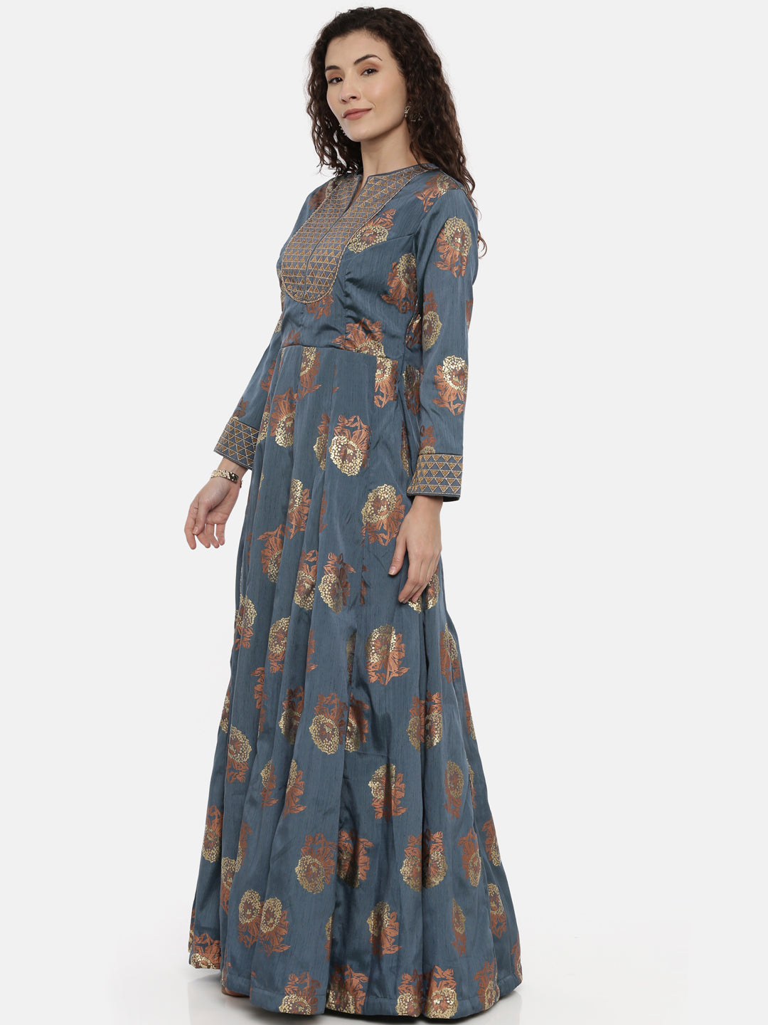 Neerus Blue printed maxi dress - back view