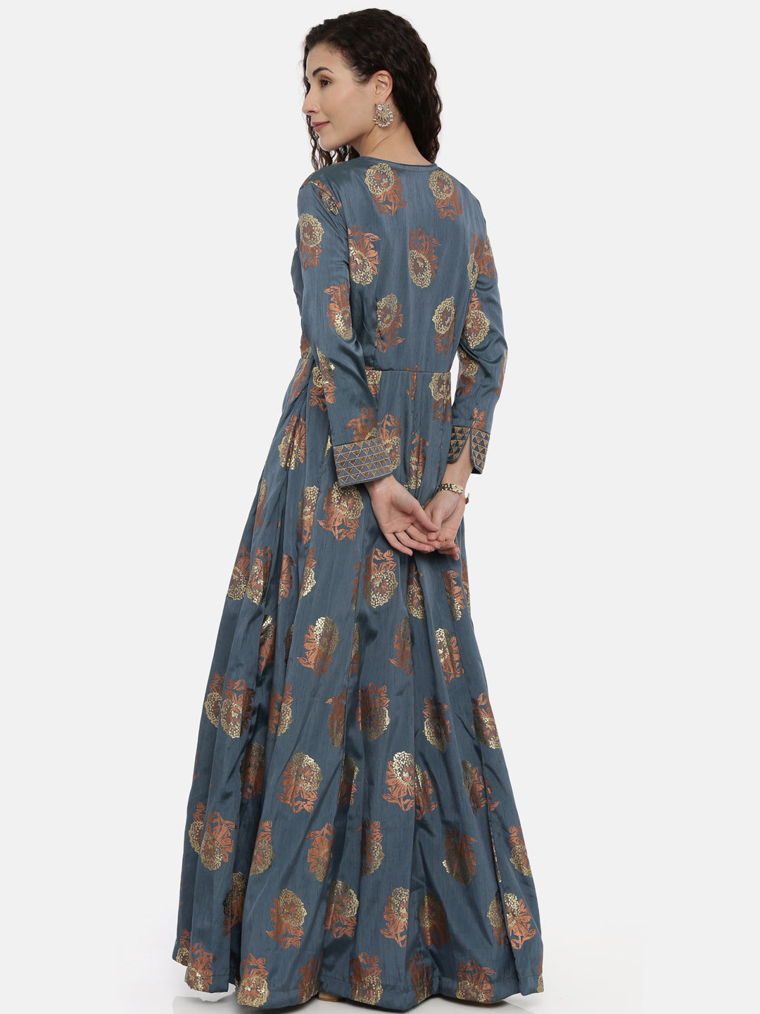 Neerus Blue printed maxi dress - side view