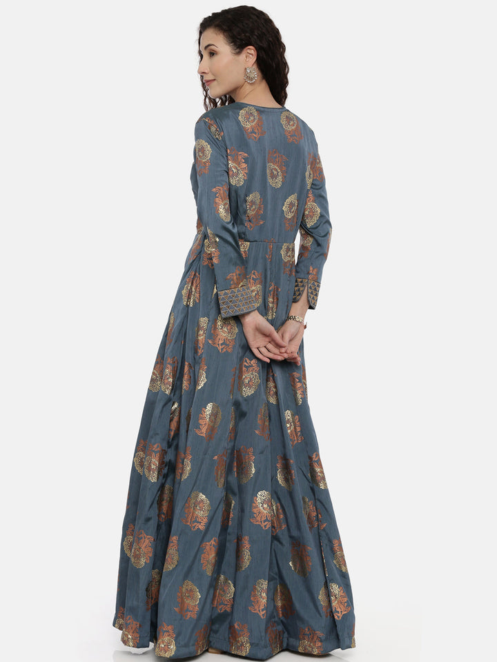 Neerus Blue printed maxi dress - side view