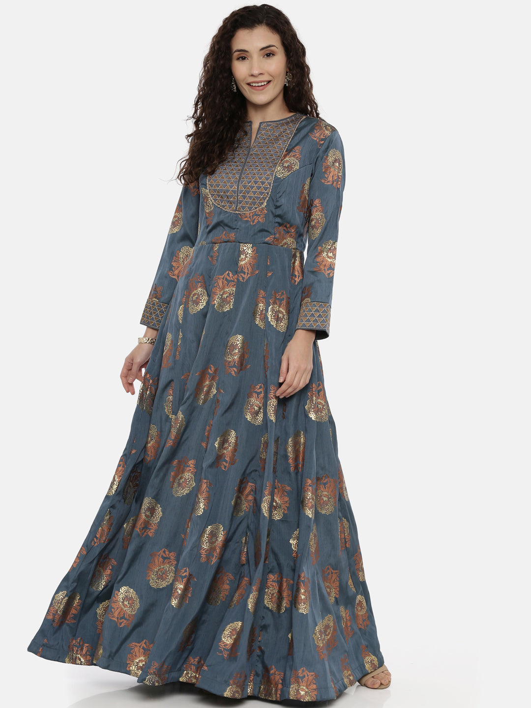 Neerus Blue printed maxi dress - detail view 2