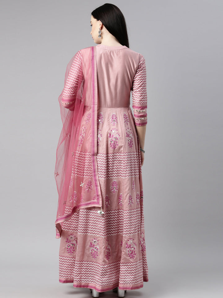 Neerus Pink Chanderi Cotton hand embroidered suit set - detail view 1