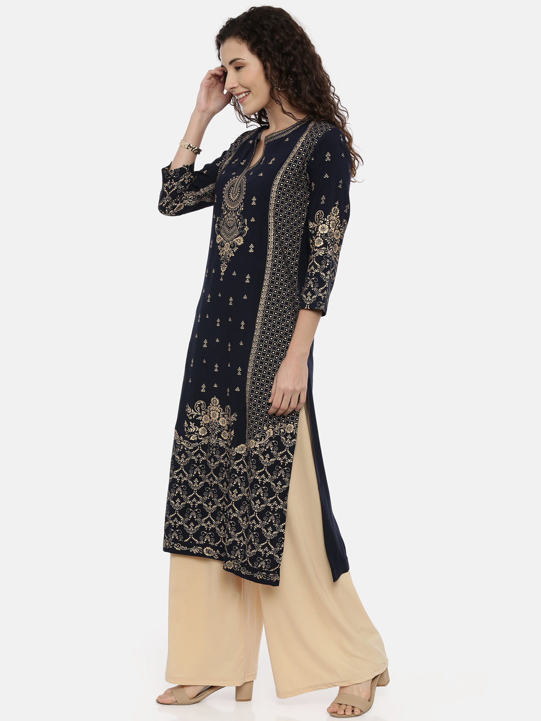 Neerus Blue printed ethnic kurta - back view
