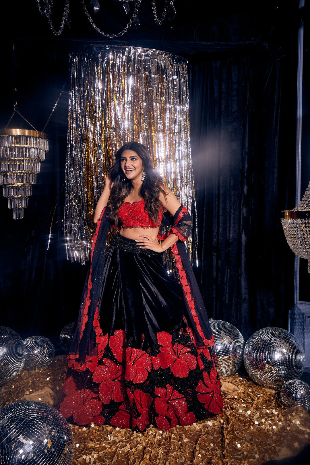 Neerus Black floral embroidered lehenga set - detail view 1