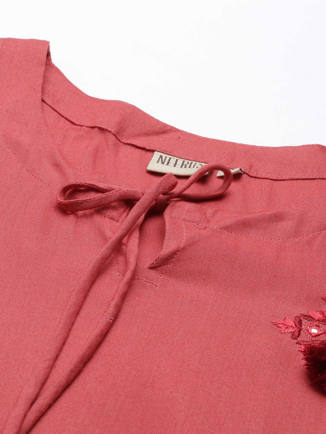 Neerus Red cotton thread embroidered kurti - detail view 2