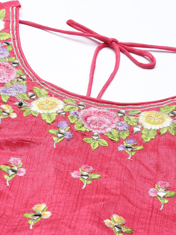 Neerus Pink silk kurta set - back view
