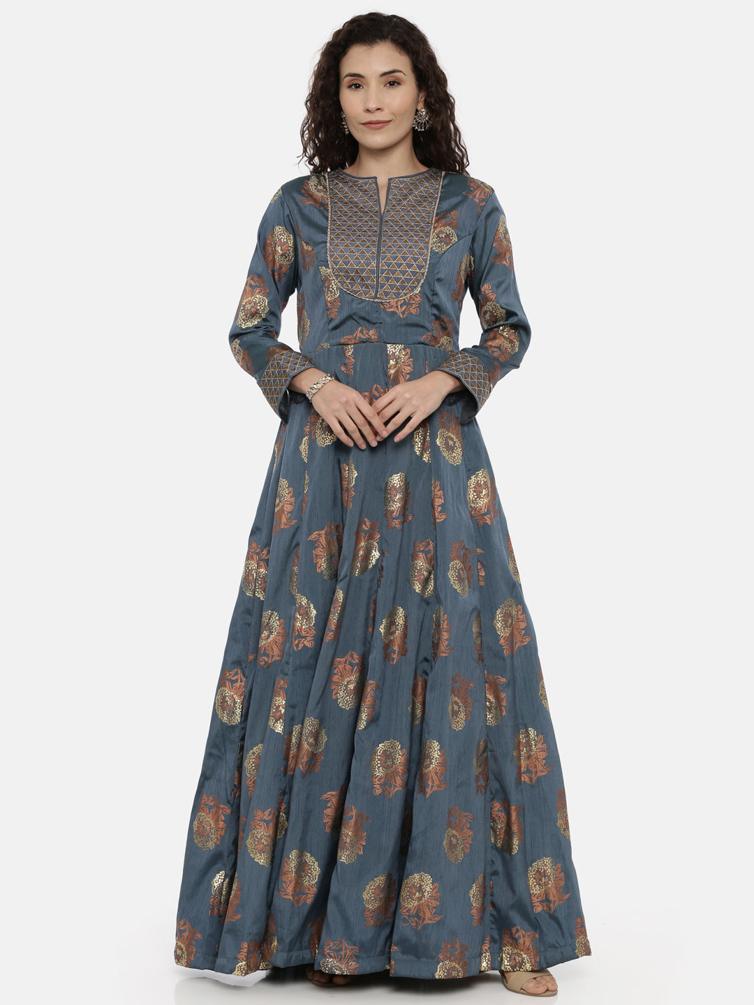 Neerus Blue printed Anarkali kurta - front view