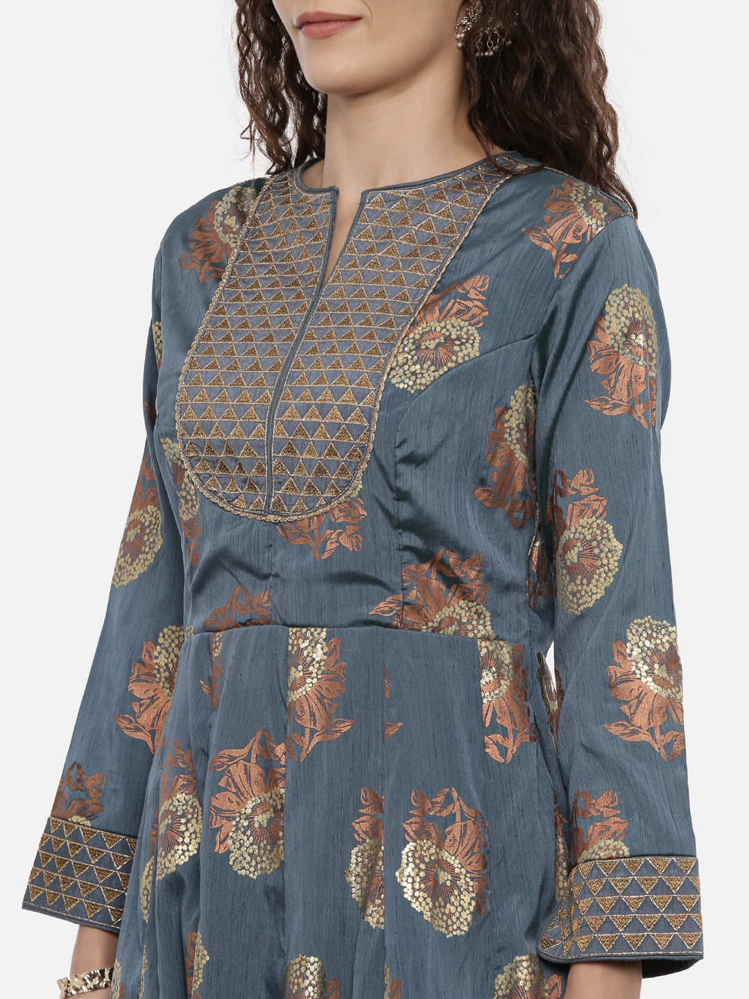 Neerus Blue printed Anarkali kurta - back view