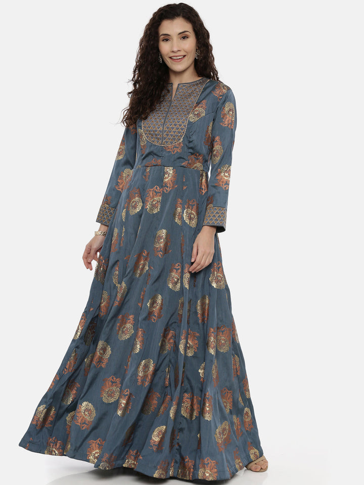 Neerus Blue printed Anarkali kurta - detail view 2