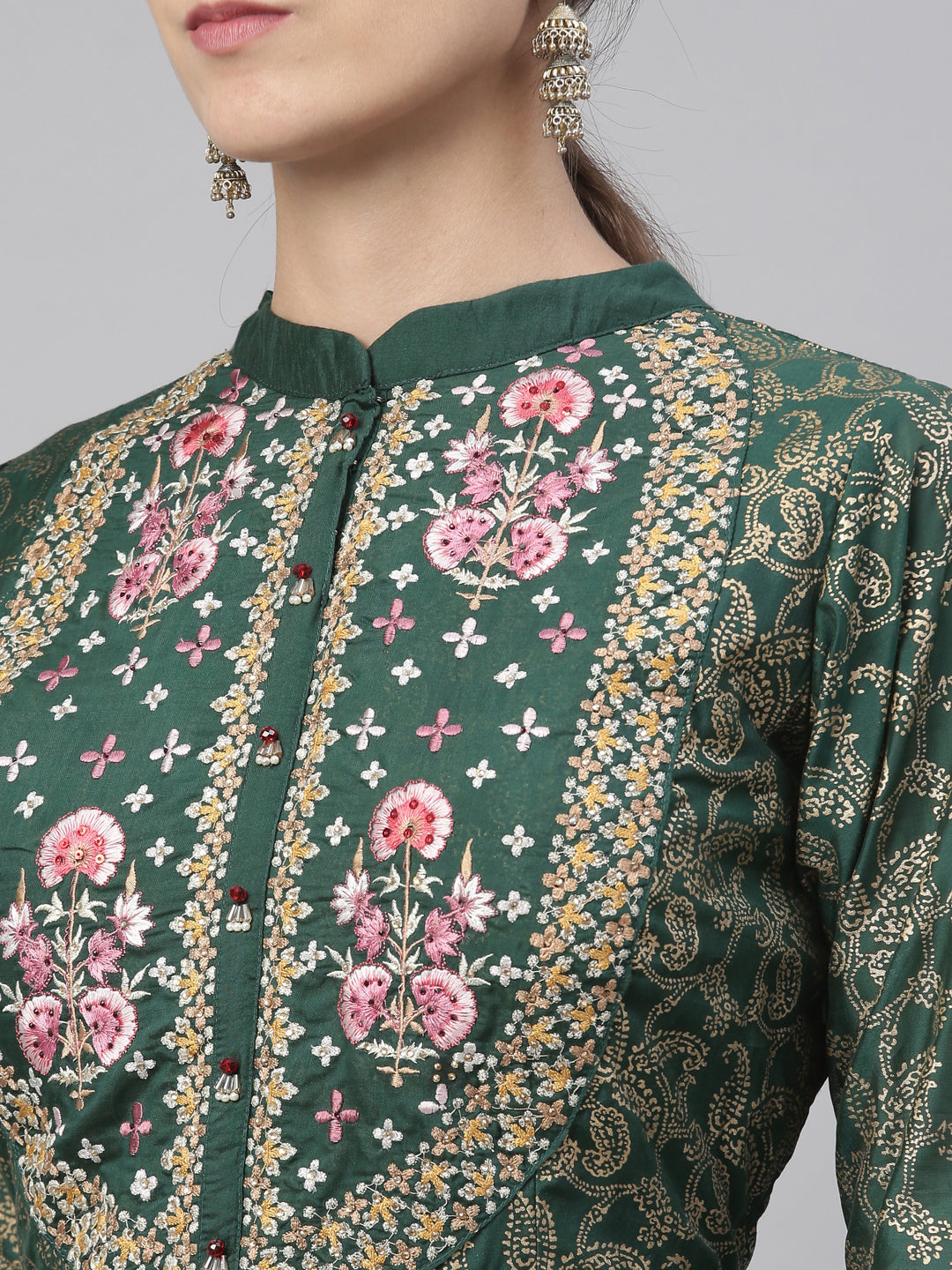 Neerus Green silk kurta set - back view